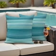 thumbnail image 4 of Teal Turquoise Aqua Ombre Outdoor Waterproof Pillow Covers, Contemporary Abstract Lines Decorative Square Throw Pillowcase Sofa Cushion Sham for Patio/Couch/Chair, 16"x16" 2 Pack, 4 of 8