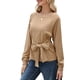 thumbnail image 2 of Sudadera con Nudo en la Cintura para Mujer, Larga Raglán, Estilo Túnica, Cuello Redondo, Elegante Blusa Deportiva de Otoño Caqui L, 2 of 7