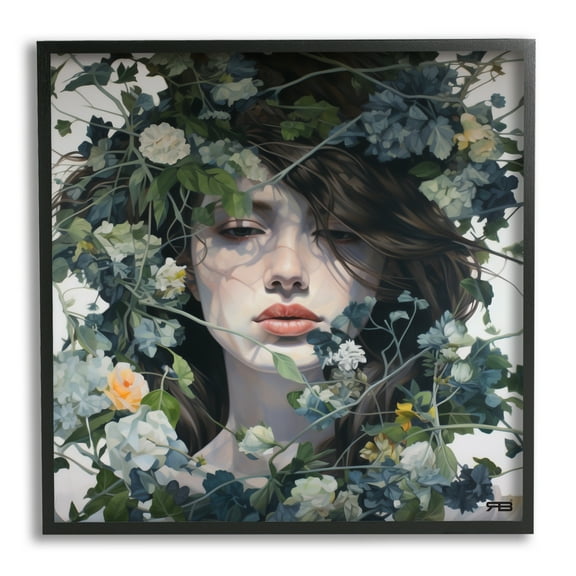 Stupell Industries Woman with Green Blossoms Botanical & Floral Painting Black Framed Art Print Wall Art, 12 x 12