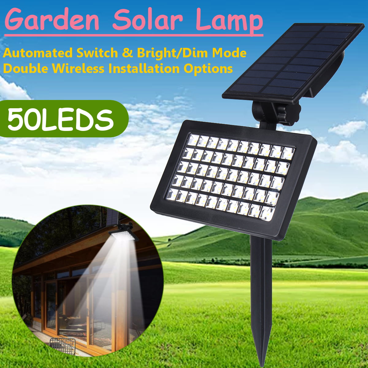 Solar Power 50LED Waterproof Spotlight Garden Outdoor Lawn Landscape Light Lamp