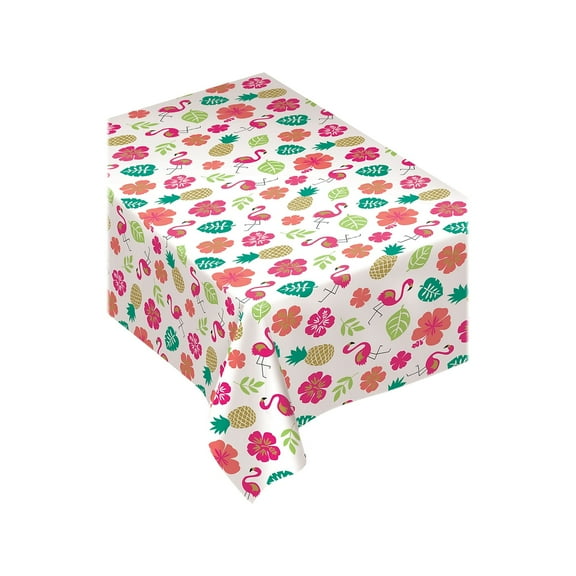 Amscan Flannel-Backed Table Cover, 52" x 90", Summer Luau Aloha