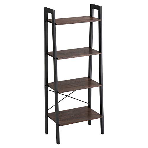 Vasagle Industrial Bookshelf 4 Tier Ladder Shelf Free Standing Storage Shelves Stable Metal Frame Living Room Kitchen Or Balcony Easy To Assemble Rustic Dark Brown Ulls44bf Walmart Com Walmart Com