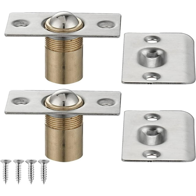Lot de 2 Loquets à Billes en Acier Inoxydable pour Porte de Placard - Finition Satinée Brossée avec Plaque de Frappe Réglable, Quincaillerie Robuste HBC100-P2 pour Armoires et Placards