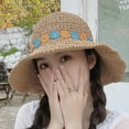 thumbnail image 4 of Sombrero de paja con circunferencia de 56-58cm, sombrero de playa de verano para mujer, protector solar plegable con flores, sombrero para sol en la playa de ala grande, 4 of 6
