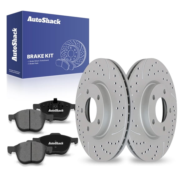 AutoShack Front Drilled & Slotted Brake Rotors Premium Ceramic Brake Pads | Replacement for Mazda 3 Sport 2004-2013 3 2006-2010 2012-2017 Mazda 5 | Silver Coated | 6-PC Brake Kit | TurboGuard