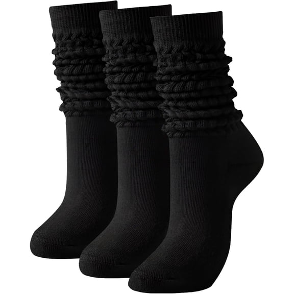 3 Pairs Women's Slouch Socks-Cotton Blend Scrunch Crew Socks, Retro 80s Style Thigh High Boot Socks for Casual Wear