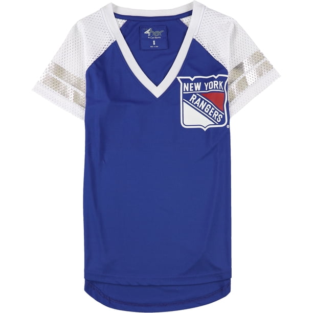 G-III Sports Rangers - Camiseta gráfica con manga de malla para mujer, color azul, pequeña