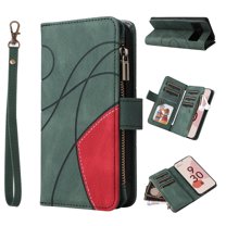 Designed for Google Pixel 8a, Wallet Cases Zipper Leather Card Slot Flip Magnetic Phone Cover Compatible with Google Pixel 8a Wrist Strap Kickstand Stand Purse, Green