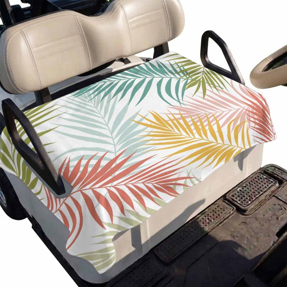 Golf Cart Seat Cover Green Red Tropical Leaves Club Car Golf Cart Seat Covers Soft Absorbent Golfcart Towel Blanket Coastal Palm Fronds Golf Seat Covers for Cart Decor Fits 2 & 4 Passenger 51"x31"