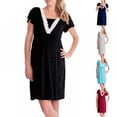 thumbnail image 5 of Womens Nursing Nightgowns Cotton Short Sleeve V Neck Nightshirt Lace Maternity Sleepwear Breastfeeding Nightdress,S-XXL, 5 of 7