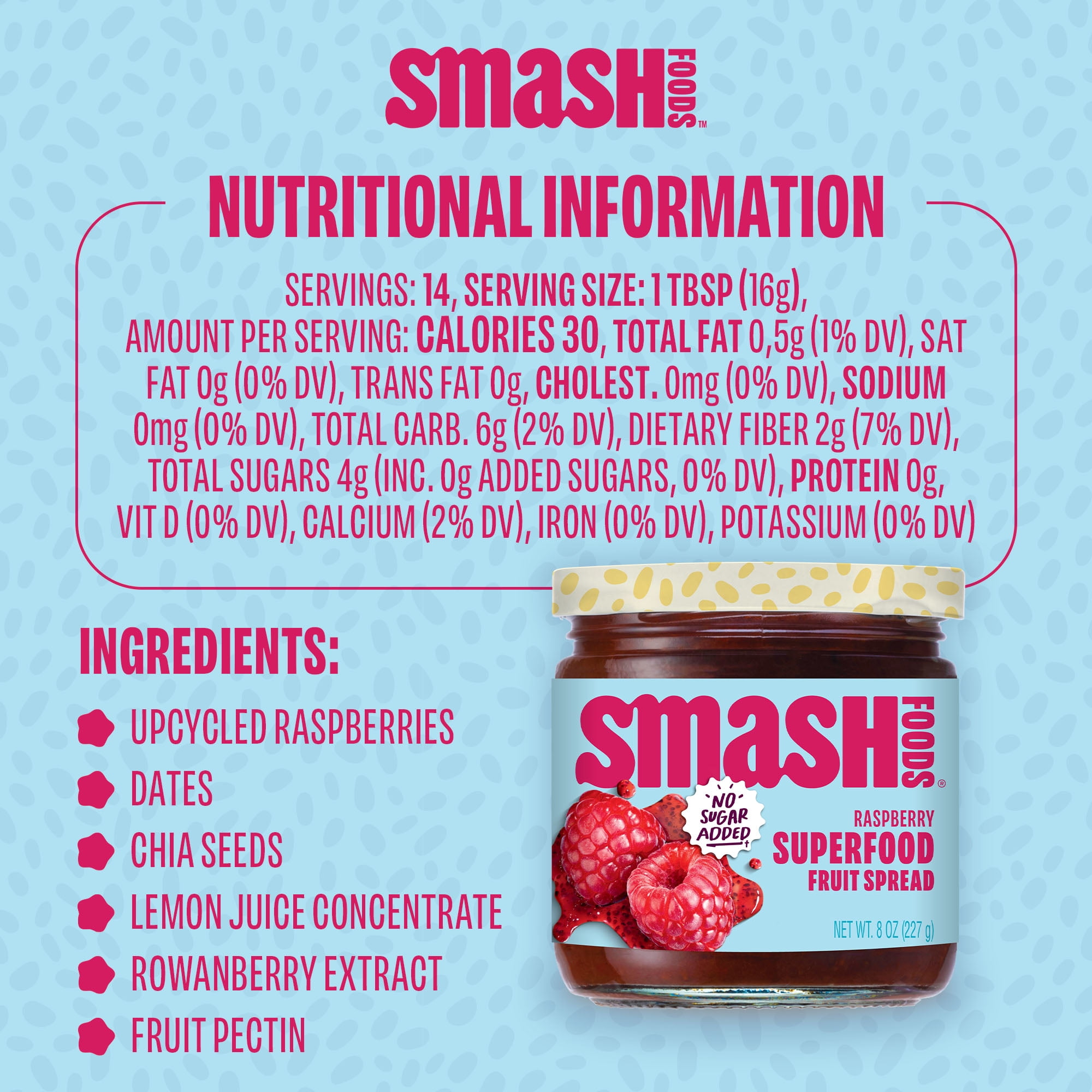 Smash Foods Raspberry Jam, No Sugar Added, Low-Calorie, Vegan (6 Jars)