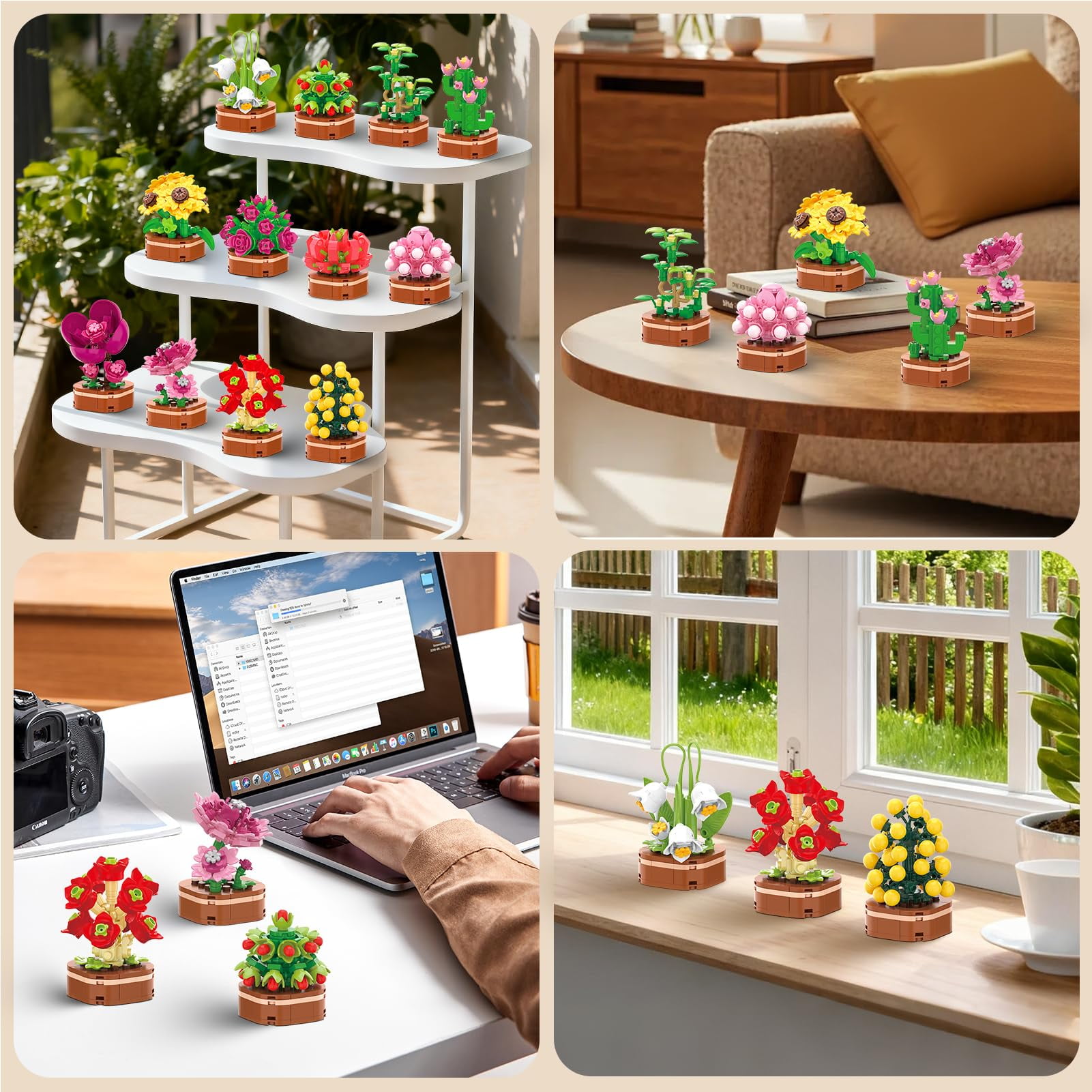 12 Pack Flower Succulent Building Bricks Set Compatible with Lego, 1001 Pcs DIY Creative Bouquet Building Blocks Kit  for Adults & Teens, Art Floral Home Decor, Perfect Mother's Day Gift for Mom