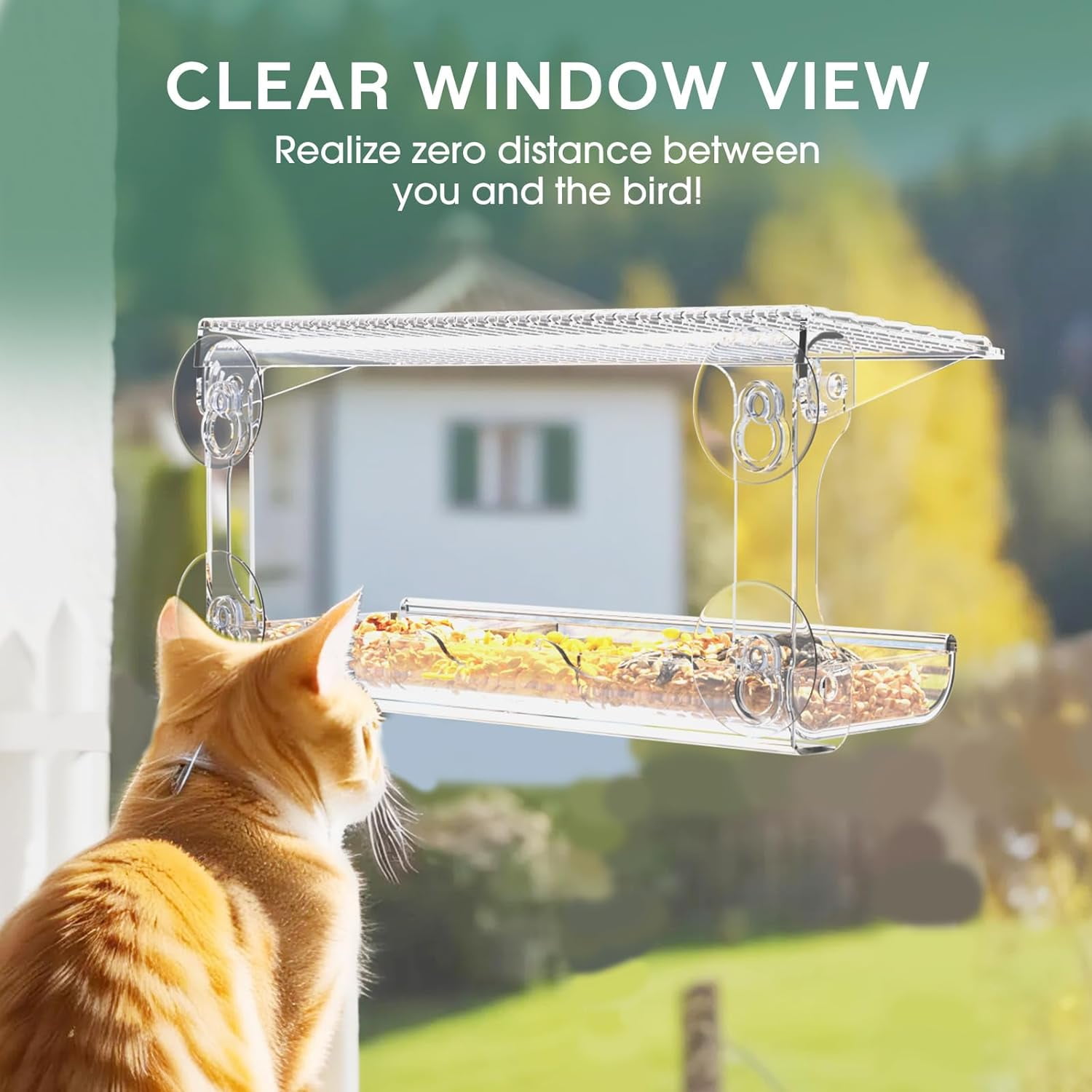 Window Bird Feeder for Outdoors, Clear Wild Bird Feeders Window Mounted with Self-Adhesive Hooks, Outside Hummingbird, burd, Oriole, Finch Bird Watching for Garden, Yard, Elderly Kids Viewing