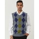 thumbnail image 3 of INSPIRE CHIC Suéter de chaleco de argyle informal para hombre, cuello en V, ajuste delgado, sin mangas, suéter de punto gris M, 3 of 6