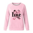 thumbnail image 4 of Trendy Breast Cancer Shirts for Women Pink Ribbon Print Tops Casual Loose Raglan Long Sleeve Round Neck Pullover Hoodie Top,Pink 1,2XL, 4 of 5