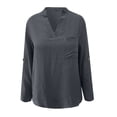 thumbnail image 4 of DuoJiaJ Women Solid Casual Button V Neck Pocket Long Sleeve T Shirt Top Women's Linen Shirts Gray S, 4 of 4