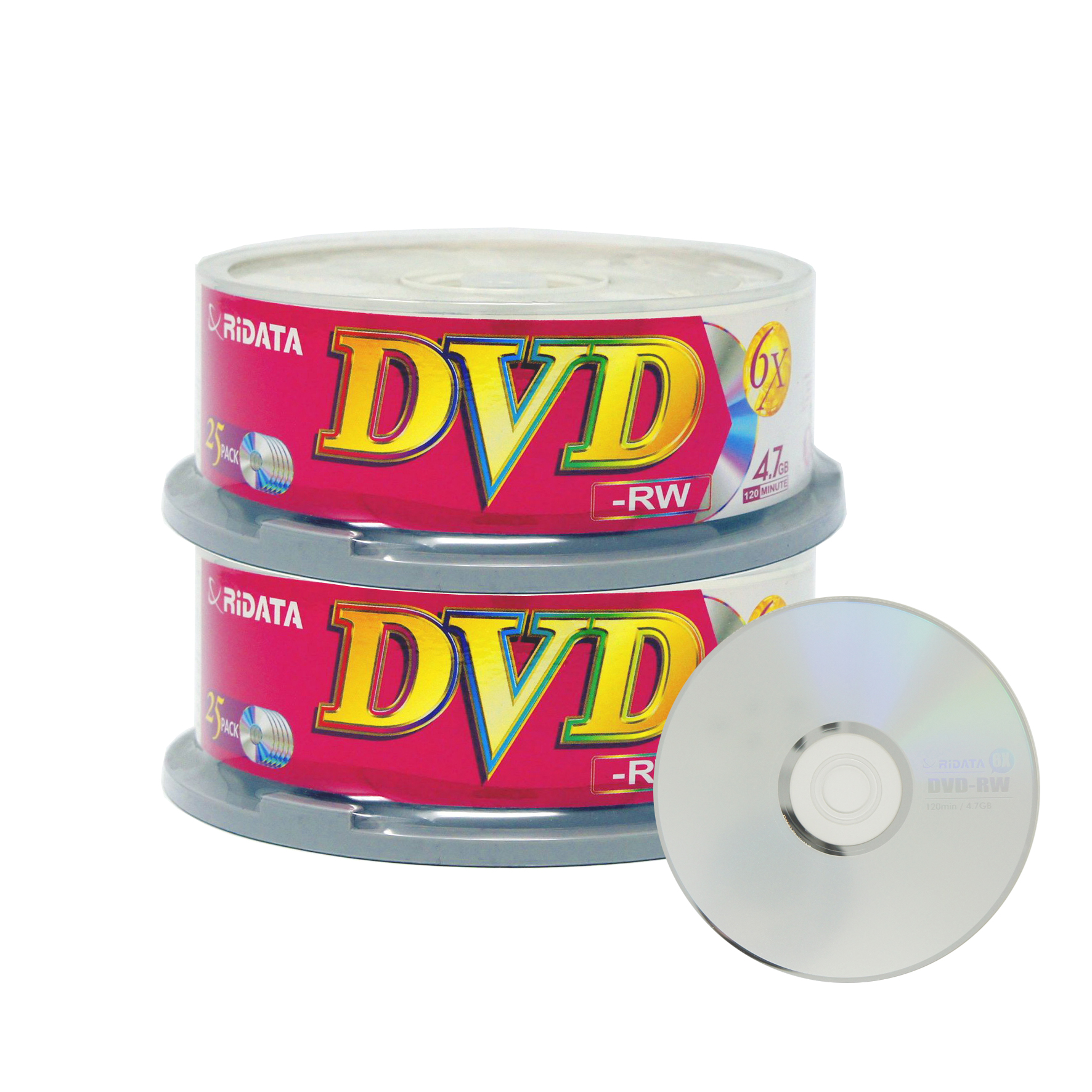 50 Pack Ridata Blank DVD RW 6X 4 7GB 120 Min Logo Rewritable Blank DVD