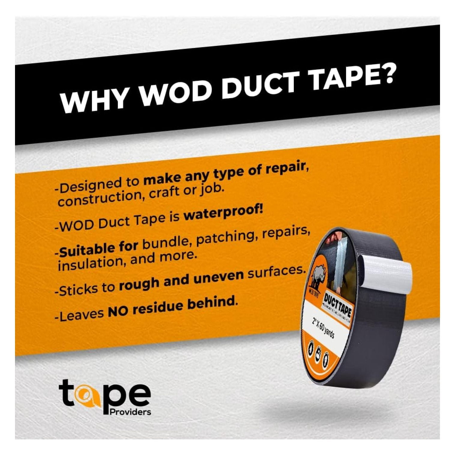 WOD DTC10 Advanced Strength Industrial Grade Brown Duct Tape, 6 inch x 60 ft. Waterproof, UV Resistant For & Home Improvement