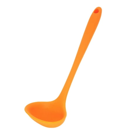 

MyBeauty Soup Spoon Comfortable Grip Long Handle Hanging Hole Food-grade Non-stick Silicone Spoon Portable Mixing Scoop Kitchen Gadget