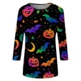 thumbnail image 5 of Halloween 3/4 Sleeve T Shirts Womens Crew Neck Holiday Tees Tops Multicolor M, 5 of 7