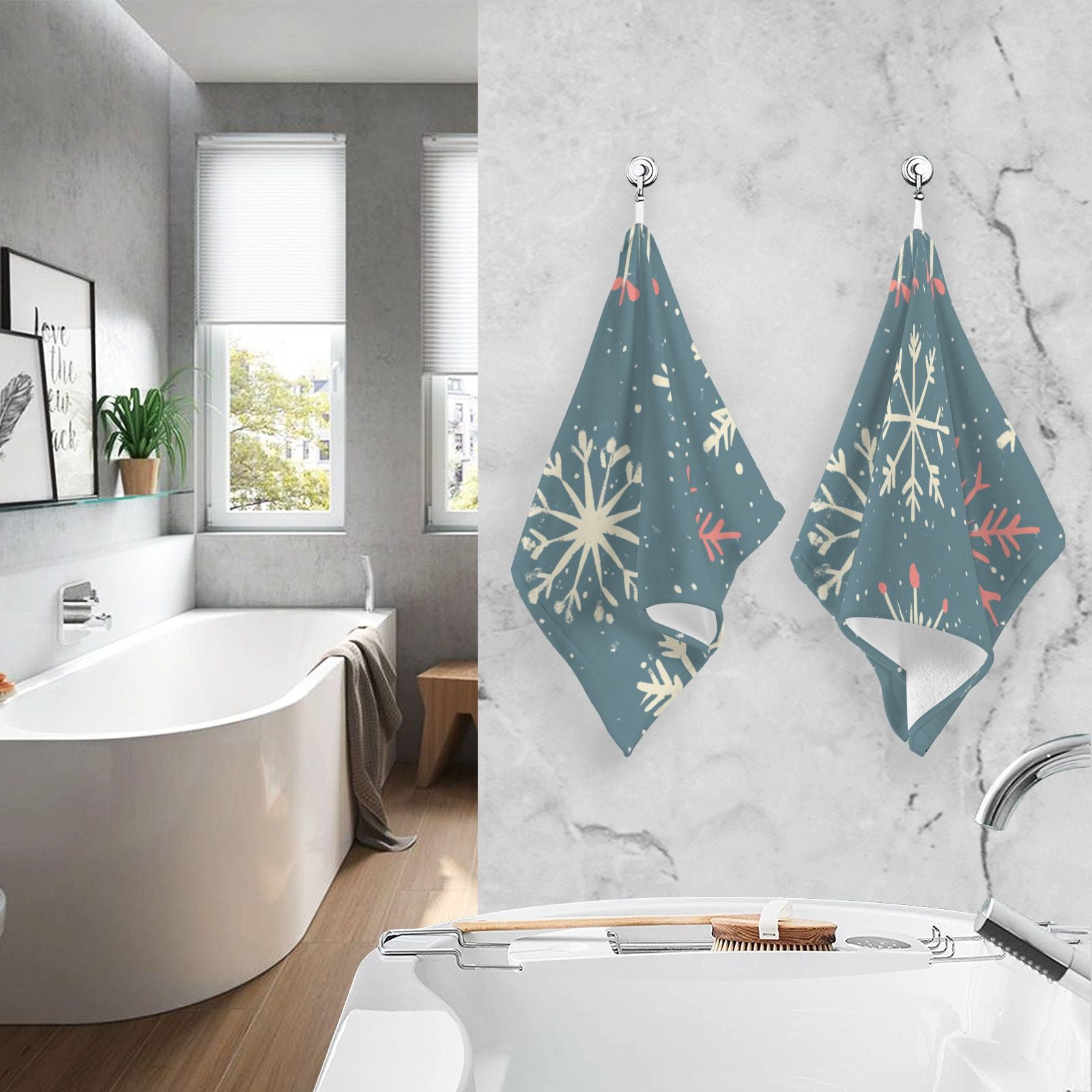 Cute Christmas Snowflakes Hand Towels Cotton Bath Towels Large Face Towels Absorbent for Bathroom 2 Packs