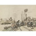 thumbnail image 2 of Jan van Essen 14x11 Black Ornate Wood Framed Double Matted Museum Art Print Titled: Unloading Carts at a Vaart (1864 - 1936), 2 of 5
