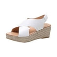 thumbnail image 3 of Women's Wedge Sandals, Peep-Toe Espadrille Style with Linen Wrap Wedge Heel, Summer Dressy Sandals for Wedding & Party White 36, 3 of 5