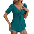 thumbnail image 2 of Deals of the Week Cagogo Short Sleeve Tshirt for Womens Summer Tops Clearance Under $10 Dressy Casual Tie Front Ruched Drawstring Shirts V Neck Flowy Spring Tunic Tops Mothers Day Gifts for Mom, 2 of 7