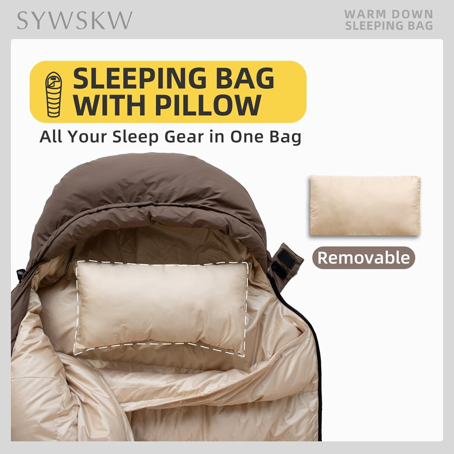 Down Sleeping Bag with Pillow, Ultralight Rectangular for Adults, Youth Backpacking,Hiking and Camping Outdoor YKK Two-Way Zipper 680 FP