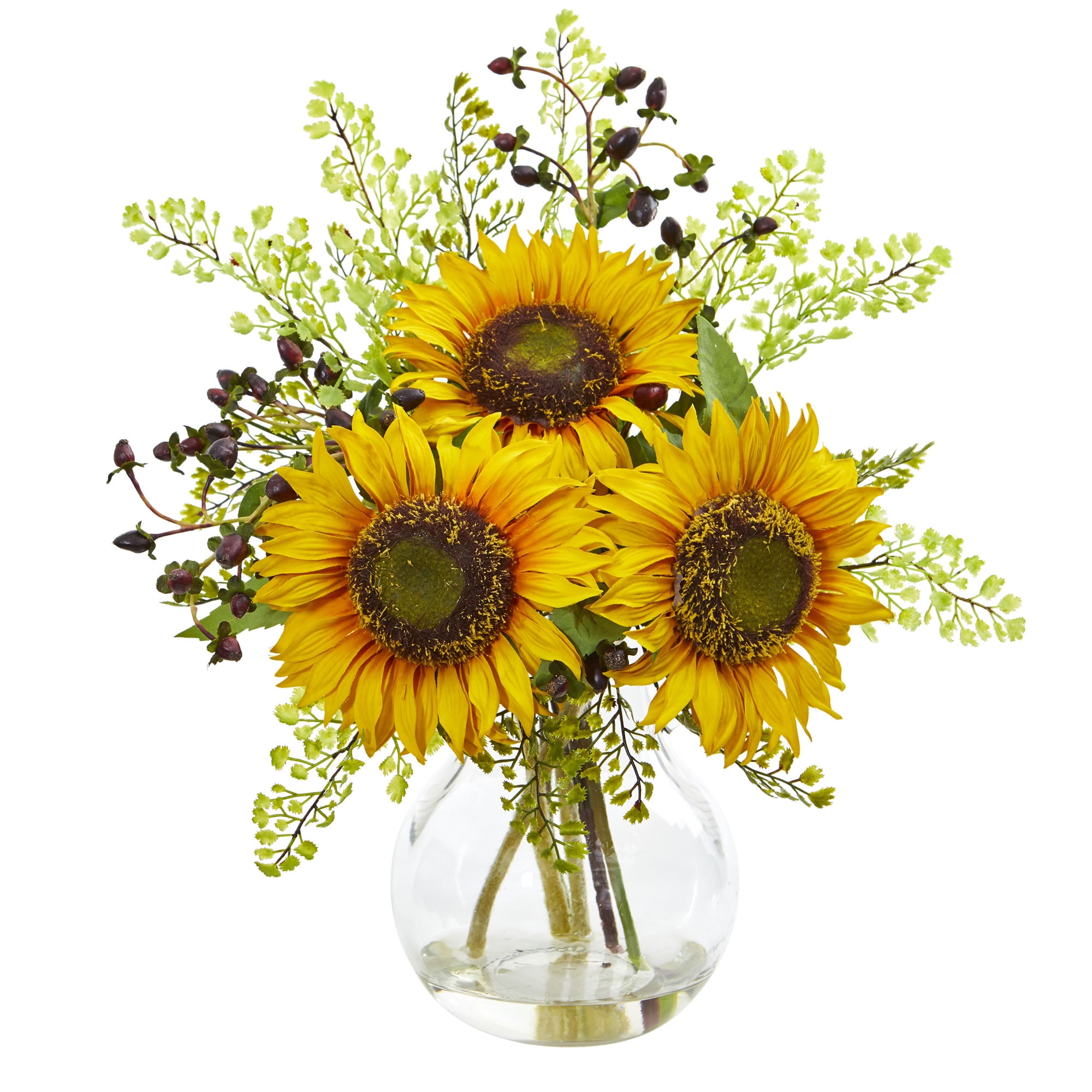 Nearly Natural Yellow Sunflower Artificial Flower Arrangement in Vase