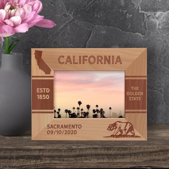 California Personalized Wooden Frame-5" x 3 1/2" Brown Horizontal