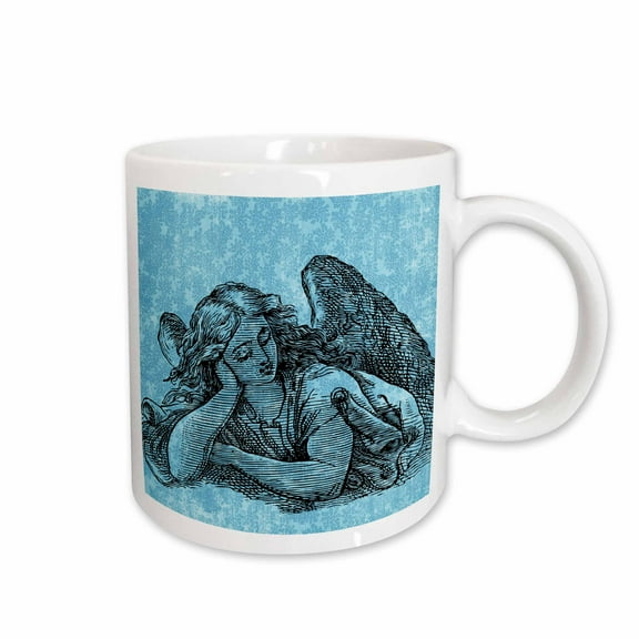 3drose, Angel with Pretty Blue Floral, 15oz Mug