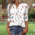 thumbnail image 2 of Aboser Womens 3/4 Sleeve Tunic Tops Dressy Casual Henley Shirts Button Up V Neck Blouses Pleated Hide Belly T Shirt Trendy Printed Tunics Three Quarter Length Sleeved Blouse, 2 of 6