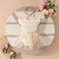 thumbnail image 4 of TOWED22 Baby Infant Girls Cute Print Short Ruffle Sleeve Summer Romper Outfits 3-24 Months Beige,9-12 M, 4 of 7