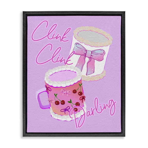 Stupell Industries Contemporary Clink Darling Cherry Mug Black Floating Frame Canvas Art, 17 x 21, by Ziwei Li