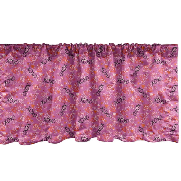 Ambesonne XOXO Window Valance, Energetic Hearts Kisses Love, 54" X 18", Pink Vermilion