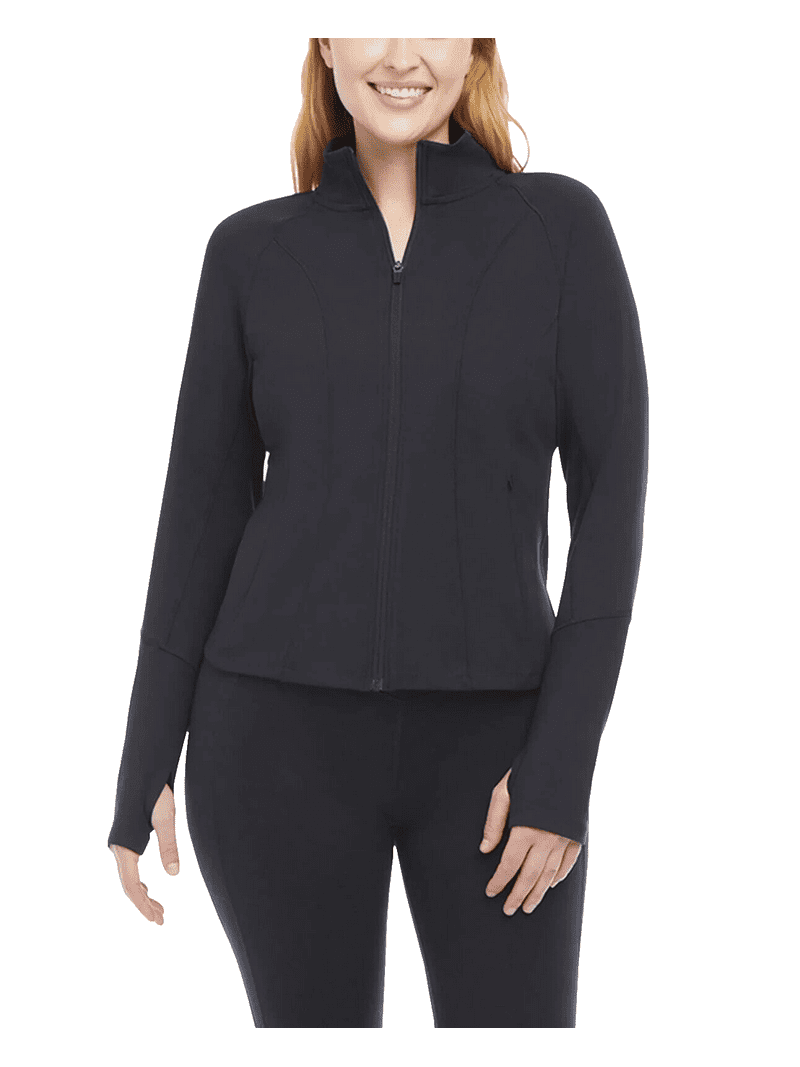 Danskin Women's Contour Yoga Full Zip Jacket, Black Salt
