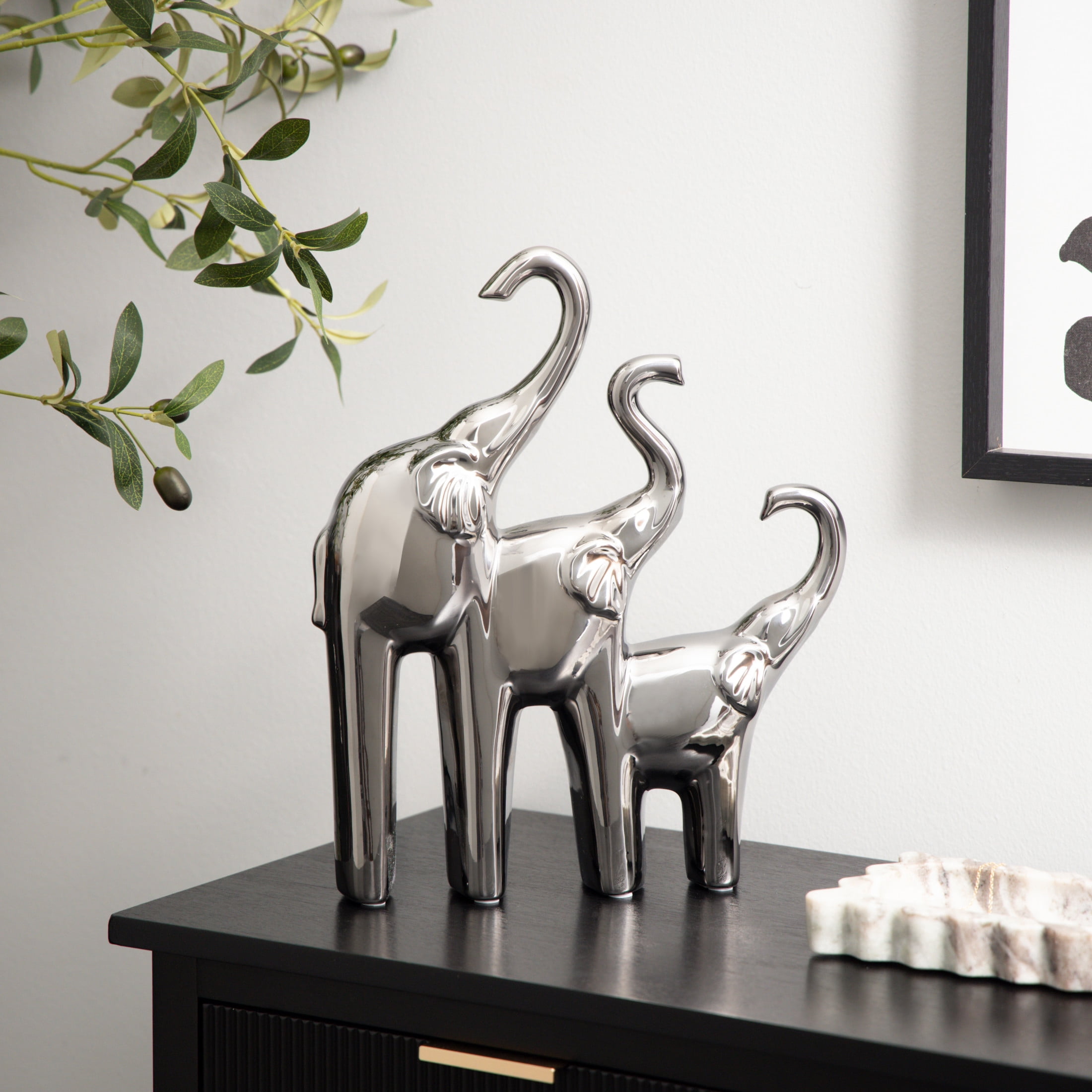 11" x 14" Silver Ceramic Elephant Sculpture, by DecMode