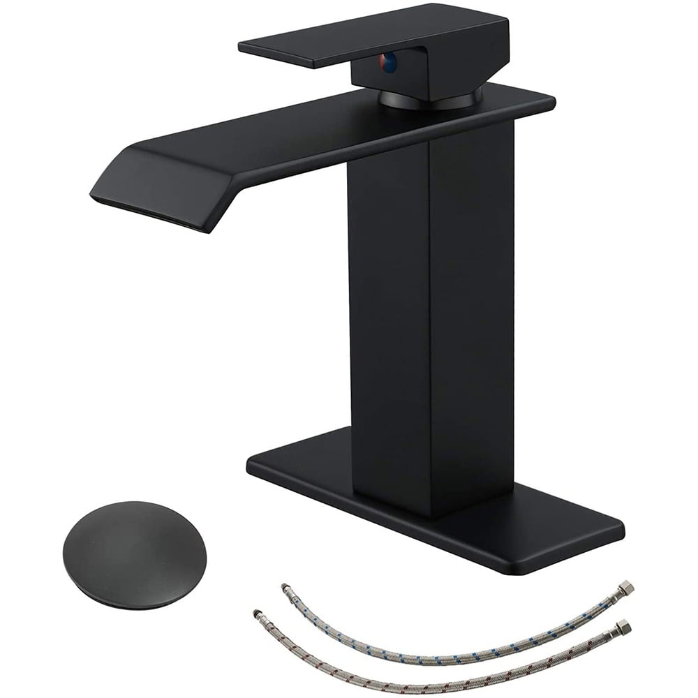 AWZTOO Waterfall Bathroom Sink Faucet with Drain Assembly Modern Single