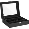 thumbnail image 1 of SONGMICS HOME Caja de Reloj, Caja para 10 Relojes, con Tapa de Cristal, con Almohadilla Extraíble de Reloj, Cierre de Metal, Forro de Terciopelo, Regalo, Cuero Sintético Negro, Forro Negro, 1 of 6
