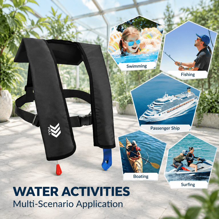 Inflatable Adult Life Jacket, 55-Black, Low Profile, Load Capacity Up ...