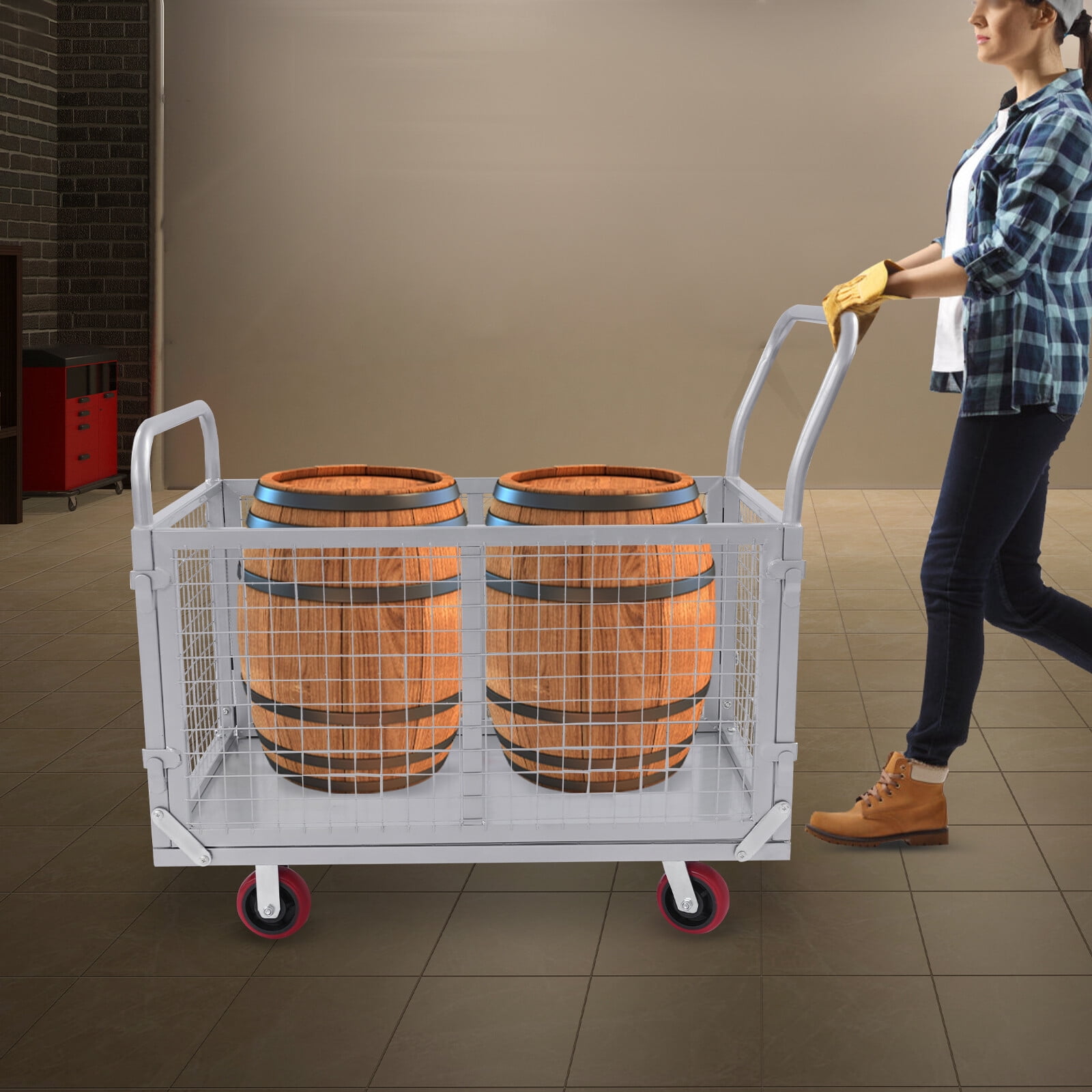 4-in-1 Platform Truck Cart with Detachable Mesh Fence, 2000 lbs Capacity, Multi-Purpose Flatbed Hand Truck w/ 5" Casters for Moving, Shopping, Warehouse Use