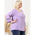 thumbnail image 4 of Women Plus Size Crochet Panel Kimono Raglan Sleeves Ruched Front Tops Light Purple 4X, 4 of 6