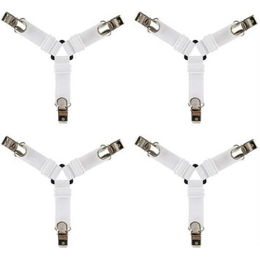 4PCS Bed Sheet Holder Straps Adjustable Triangle Sheet Straps Fitted Sheet Straps Suspenders Fastener Grippers Corner Holder for King Queen Twin Size,Mattress Covers, Sofa Cushion (White-4pcs)