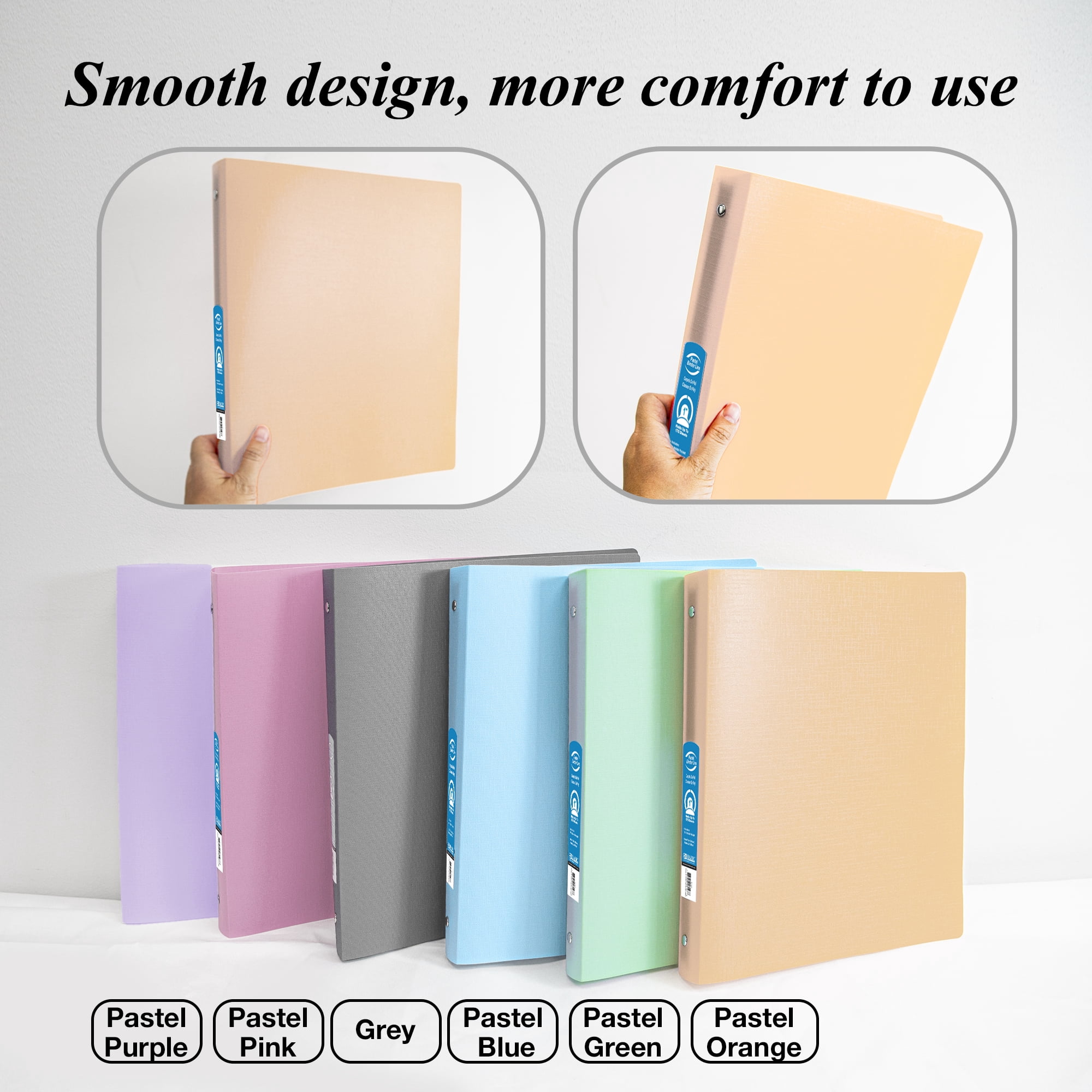 BAZIC 3 Ring Binder 1" Poly Binders Organizer - Pastel Color Soft Cover, Hold 175 Sheets, 48-Count