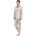 thumbnail image 5 of Visland Men's Satin Pajamas Set Long Sleeve Suit Button Solid Color Long Sleeve Suit 2 Piece Sleepwear, 5 of 8