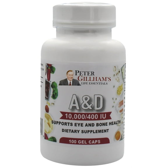 A & D (10,000IU & 400IU), 100 Gels, Support Immune System, Strong Bones & Teeth, Essential for Eye & Skin Health. Gluten Free. Peter Gillham's Life Essentials