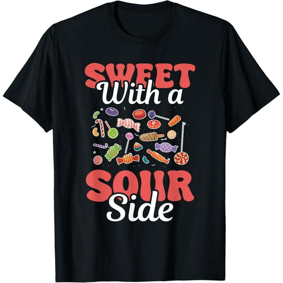 Sweet With A Sour Side Funny Candy Patch Delicious Kids T-ShirtMen and women, Black T-shirt, size: Extra large S-4XL