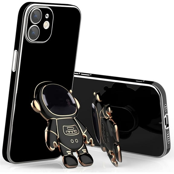 Compatible with iPhone 12 Case with Plating Cute Creative Astronaut Cartoon Pattern Holder Soft TPU Protective Slim Shockproof Case for iPhone 12-Blue