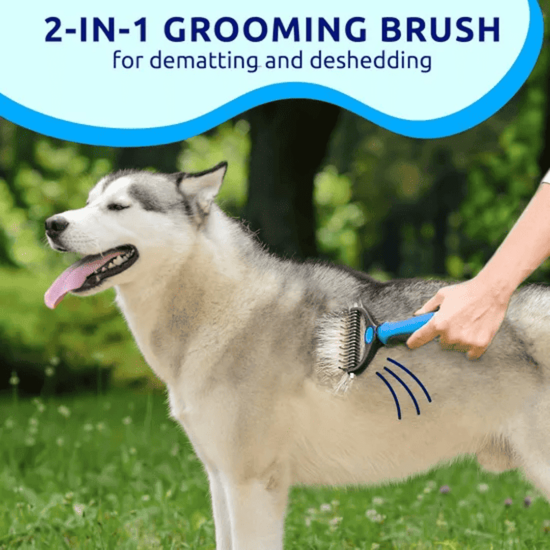 Dual-Sided Pet Grooming Brush, 9/17 Teeth Dematting Deshedding Comb, Rounded Safe Teeth with Non-Slip Handle, Grooming Tool for Dogs, Cats and Horses